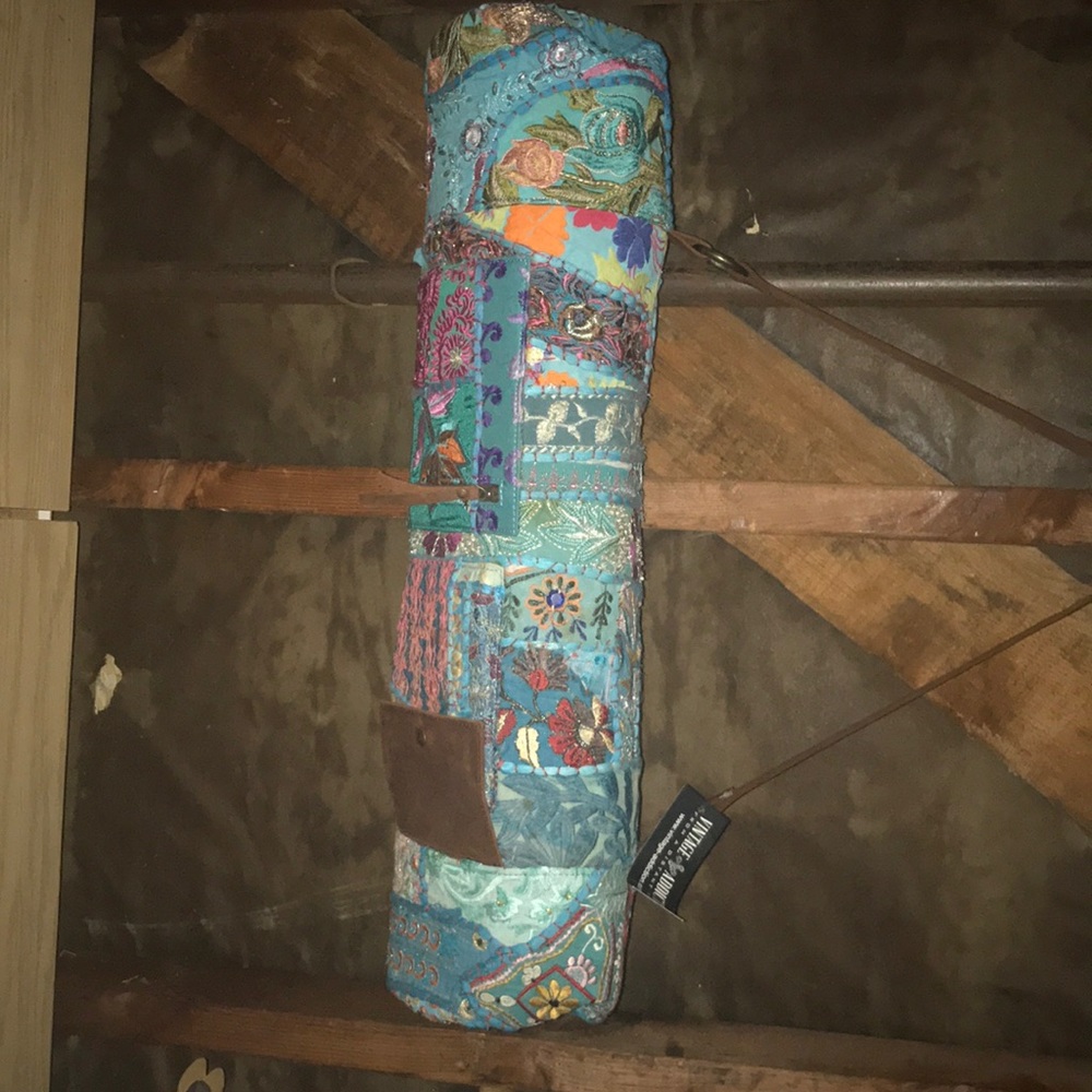 Vintage Addiction Embroidered Blue Fabric Yoga Bag